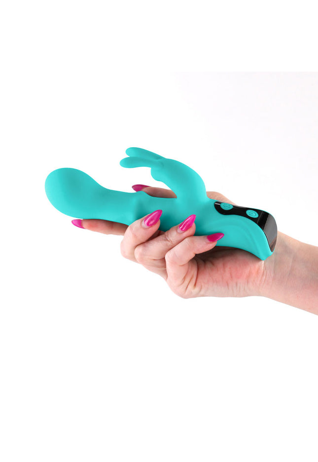 INYA Cyberluxe - Aqua - Aqua 18 cm USB Rechargeable Rabbit Vibrator with Sliding Ring Shaft