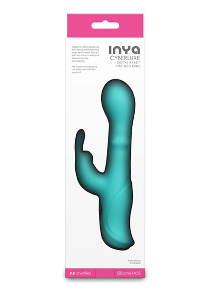 INYA Cyberluxe - Aqua - Aqua 18 cm USB Rechargeable Rabbit Vibrator with Sliding Ring Shaft