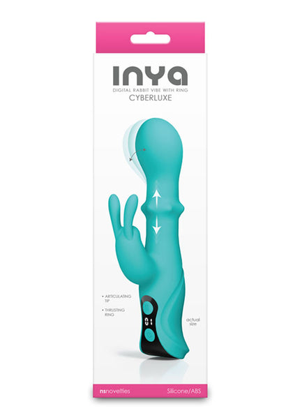 INYA Cyberluxe - Aqua - Aqua 18 cm USB Rechargeable Rabbit Vibrator with Sliding Ring Shaft