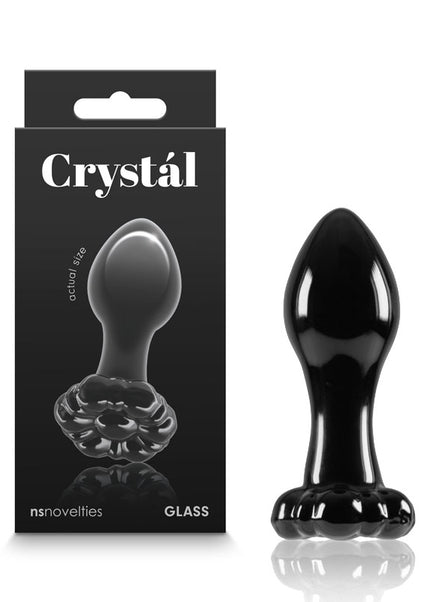 Crystal Flower - Black - Black 9 cm Glass Butt Plug