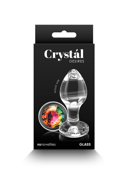 Crystal Desires - Rainbow Gem - Medium - Clear Glass 8.4 cm Butt Plug with Rainbow Gem Base