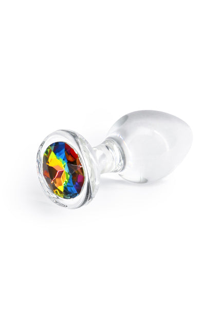 Crystal Desires - Rainbow Gem - Medium - Clear Glass 8.4 cm Butt Plug with Rainbow Gem Base