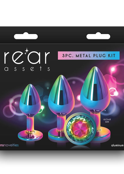 Rear Assets Trainer Kit - Multicolour - Rainbow - Multi Coloured Metallic Butt Plugs with Rainbow Gems - Set of 3 Sizes