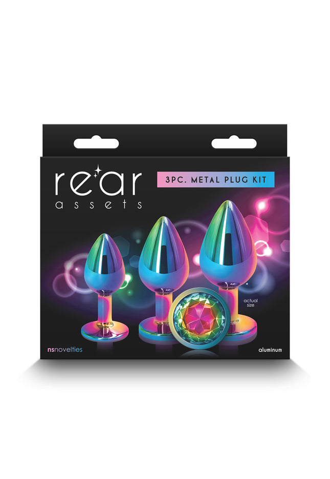 Rear Assets Trainer Kit - Multicolour - Rainbow - Multi Coloured Metallic Butt Plugs with Rainbow Gems - Set of 3 Sizes