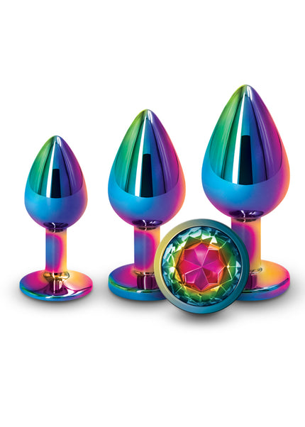 Rear Assets Trainer Kit - Multicolour - Rainbow - Multi Coloured Metallic Butt Plugs with Rainbow Gems - Set of 3 Sizes