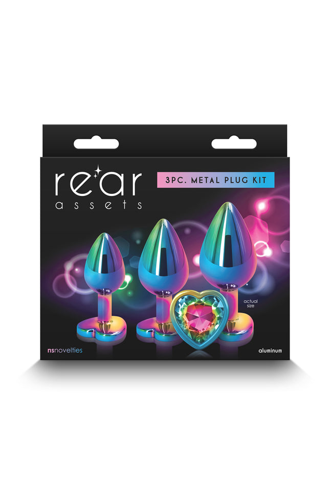Rear Assets - Trainer Kit - Multicolour - Rainbow Heart - Multi Coloured Metallic Butt Plugs with Rainbow Hearts - Set of 3 Sizes