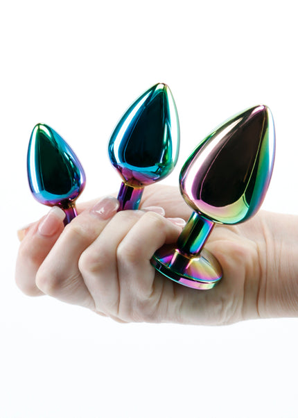 Rear Assets Trainer Kit - Multicolour - Rainbow Heart - Multi Coloured Metallic Butt Plugs with Rainbow Hearts - Set of 3 Sizes