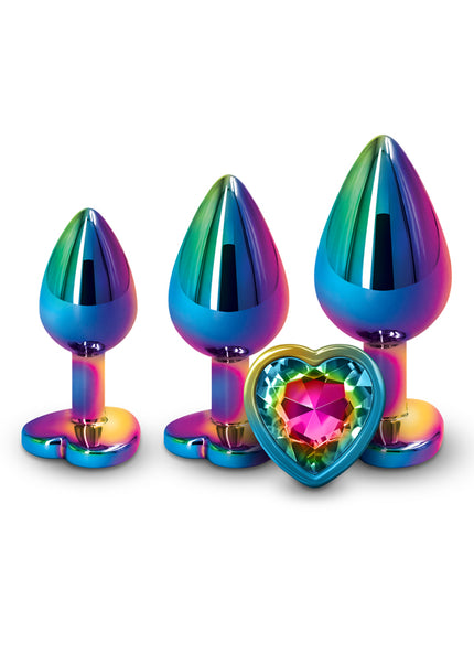 Rear Assets Trainer Kit - Multicolour - Rainbow Heart - Multi Coloured Metallic Butt Plugs with Rainbow Hearts - Set of 3 Sizes