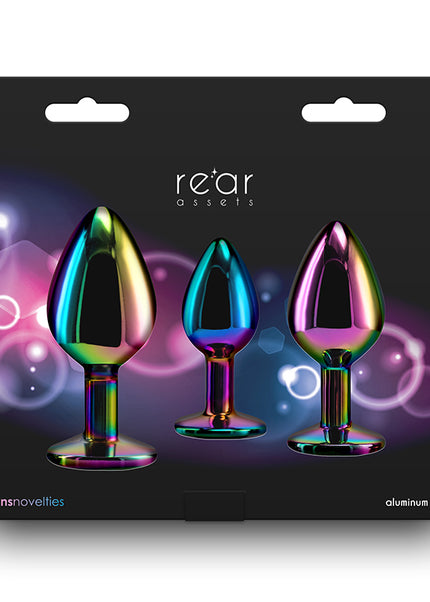 Rear Assets Trainer Kit - Multicolour - Rainbow Heart - Multi Coloured Metallic Butt Plugs with Rainbow Hearts - Set of 3 Sizes
