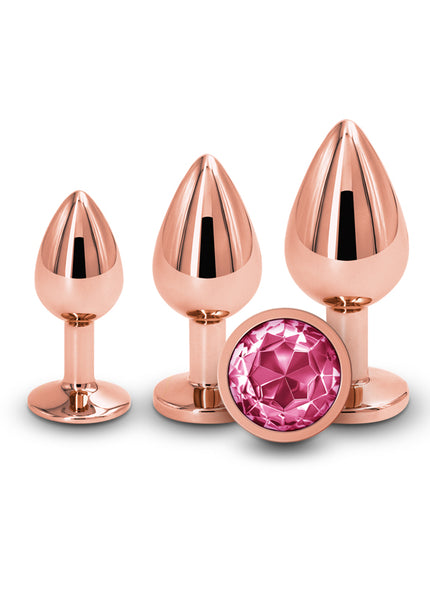 Rear Assets Trainer Kit - Rose Gold - Pink - Rose Gold Metallic Butt Plugs with Pink Gems - Set of 3 Sizes