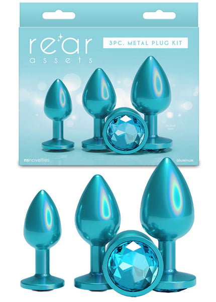 Rear Assets Trainer Kit - Iridescent Teal - Iridescent Teal Metallic Butt Plugs - Set of 3 Sizes