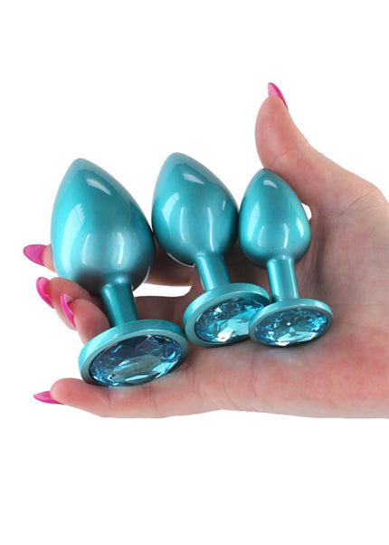 Rear Assets Trainer Kit - Iridescent Teal - Iridescent Teal Metallic Butt Plugs - Set of 3 Sizes
