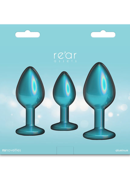 Rear Assets Trainer Kit - Iridescent Teal - Iridescent Teal Metallic Butt Plugs - Set of 3 Sizes