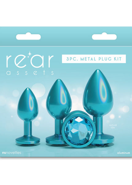 Rear Assets Trainer Kit - Iridescent Teal - Iridescent Teal Metallic Butt Plugs - Set of 3 Sizes