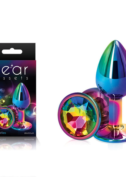Rear Assets Multi Coloured Small - Multi Coloured Small Metal Butt Plug with Rainbow Gem Base