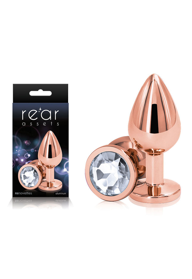 Rear Assets Rose Gold Medium - Rose Gold Medium Metal Butt Plug with Clear Gem Base