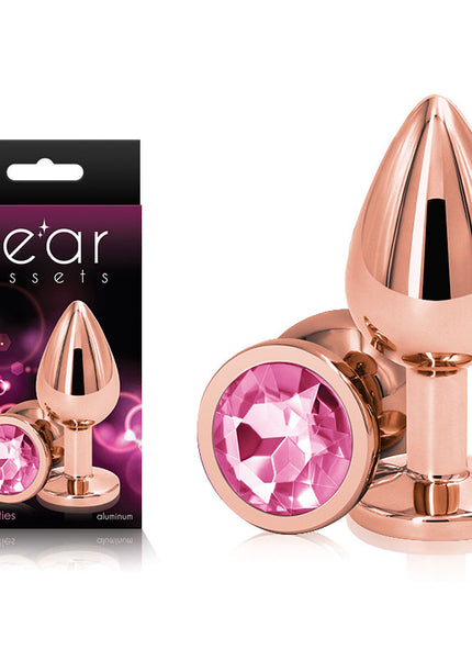 Rear Assets Rose Gold Medium - Rose Gold Medium Metal Butt Plug with Pink Gem Base