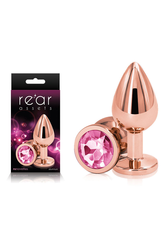 Rear Assets Rose Gold Medium - Rose Gold Medium Metal Butt Plug with Pink Gem Base