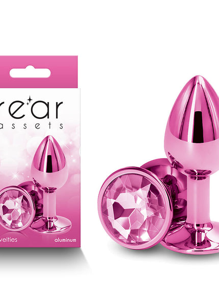 Rear Assets - Small - Pink - Pink 7.1 cm Small Metal Butt Plug with Pink Round Gem Base