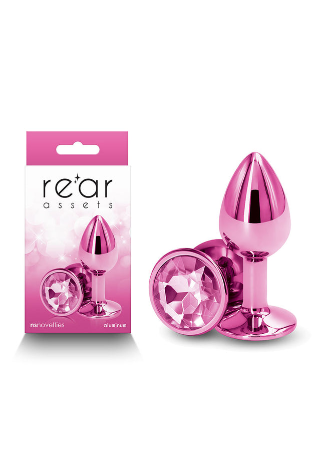 Rear Assets - Small - Pink - Pink 7.1 cm Small Metal Butt Plug with Pink Round Gem Base