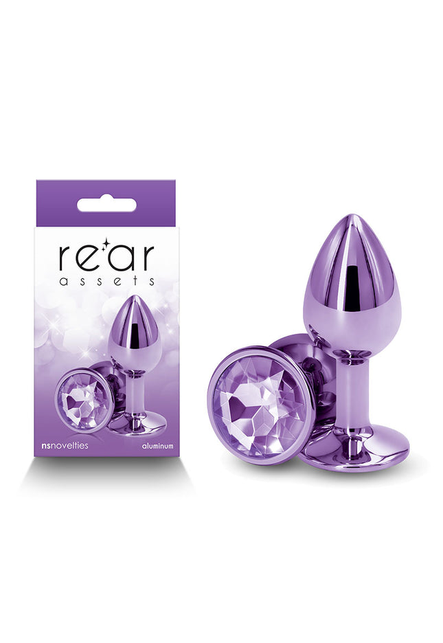 Rear Assets - Small - Purple - Purple 7.1 cm Small Metal Butt Plug with Purple Round Gem Base