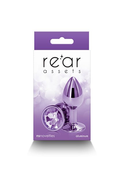 Rear Assets - Small - Purple - Purple 7.1 cm Small Metal Butt Plug with Purple Round Gem Base