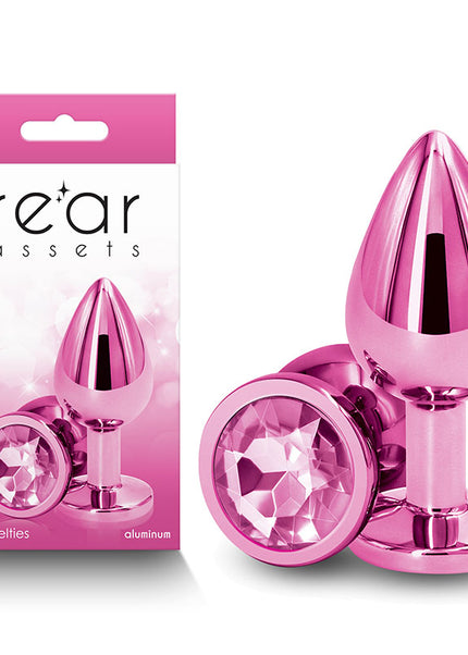 Rear Assets - Medium - Pink - Pink 8.2 cm Medium Metal Butt Plug with Pink Round Gem Base