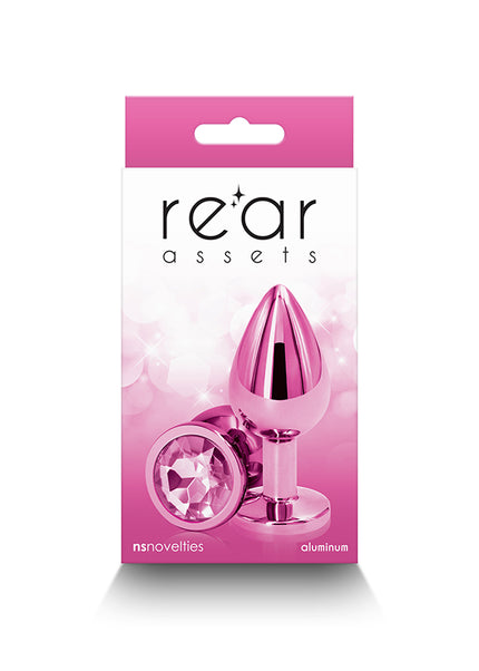 Rear Assets - Medium - Pink - Pink 8.2 cm Medium Metal Butt Plug with Pink Round Gem Base
