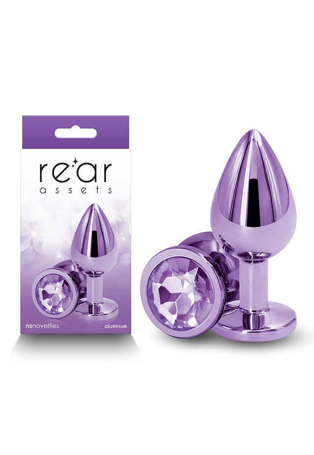 Rear Assets - Medium - Purple - Purple 8.2 cm Medium Metal Butt Plug with Purple Round Gem Base