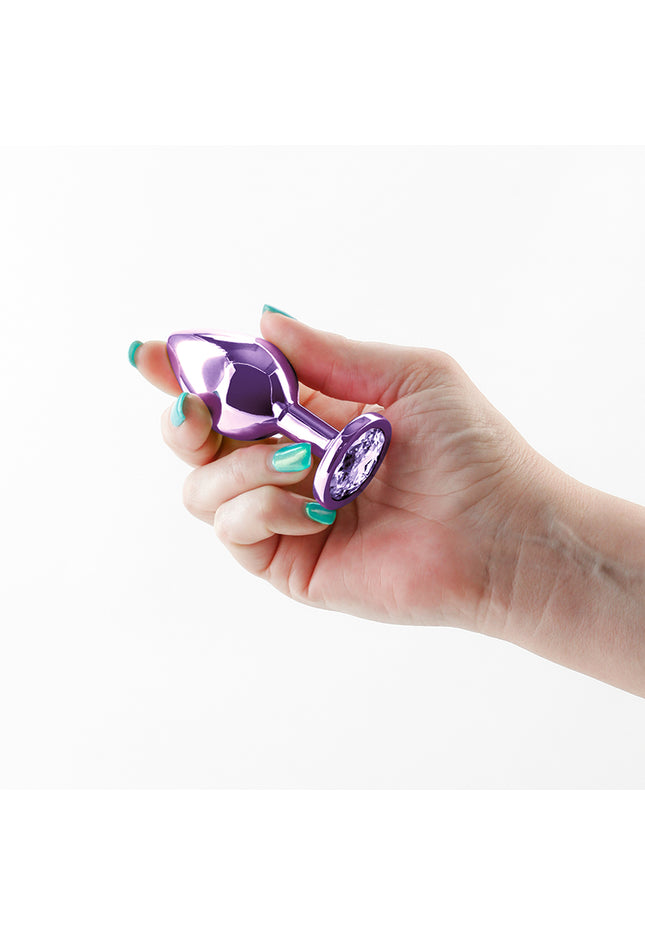 Rear Assets - Medium - Purple - Purple 8.2 cm Medium Metal Butt Plug with Purple Round Gem Base