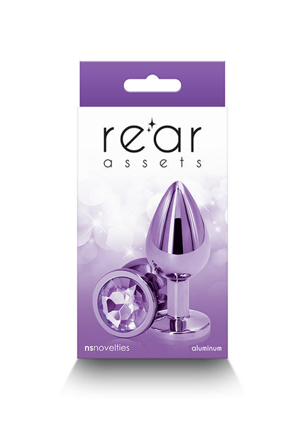 Rear Assets - Medium - Purple - Purple 8.2 cm Medium Metal Butt Plug with Purple Round Gem Base