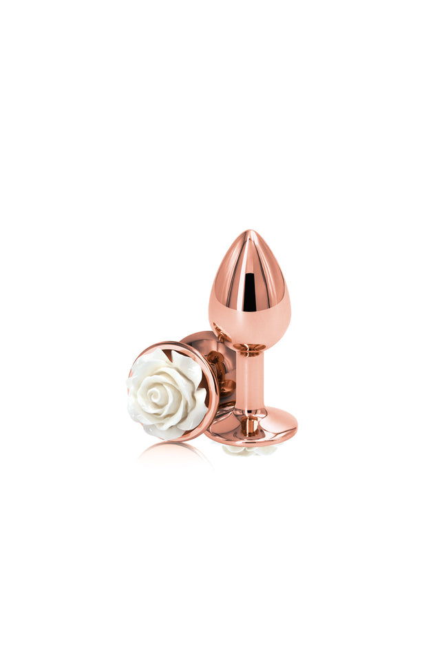 Rear Assets Rose - Small - Rose Gold 7.6 cm Metal Butt Plug with White Rose Base