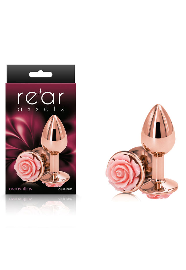 Rear Assets Rose - Small - Rose Gold 7.6 cm Metal Butt Plug with Pink Rose Base