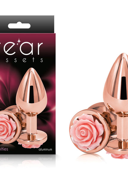 Rear Assets Rose - Medium - Rose Gold 8.9 cm Metal Butt Plug with Pink Rose Base
