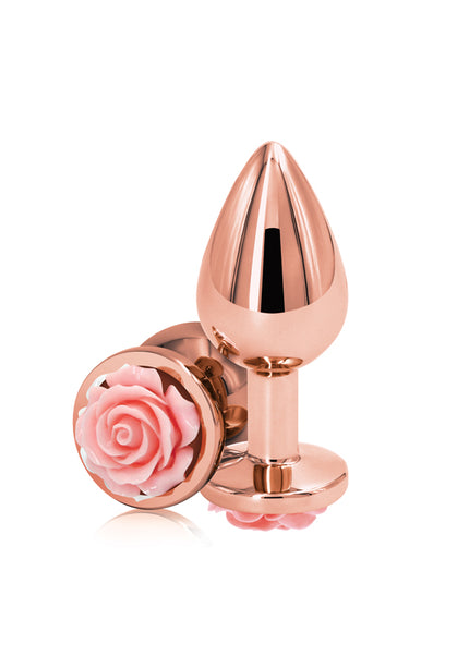 Rear Assets Rose - Medium - Rose Gold 8.9 cm Metal Butt Plug with Pink Rose Base
