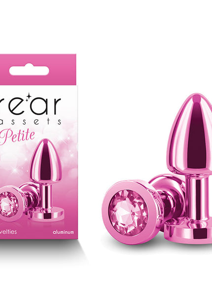 Rear Assets Petite - Pink - Pink 6 cm Metal Butt Plug with Pink Round Gem Base