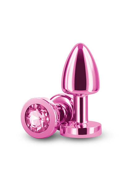 Rear Assets Petite - Pink - Pink 6 cm Metal Butt Plug with Pink Round Gem Base