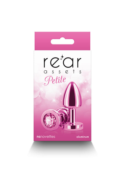 Rear Assets Petite - Pink - Pink 6 cm Metal Butt Plug with Pink Round Gem Base