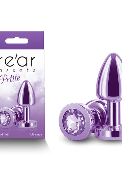 Rear Assets Petite - Purple - Purple 6 cm Metal Butt Plug with Purple Round Gem Base