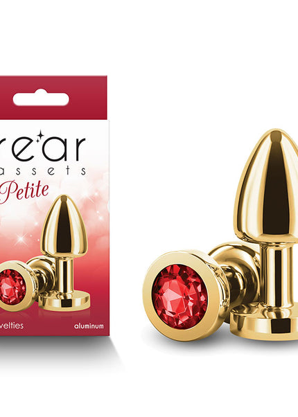 Rear Assets Petite - Gold with Red Gem - Gold 6 cm Metal Butt Plug with Red Round Gem Base