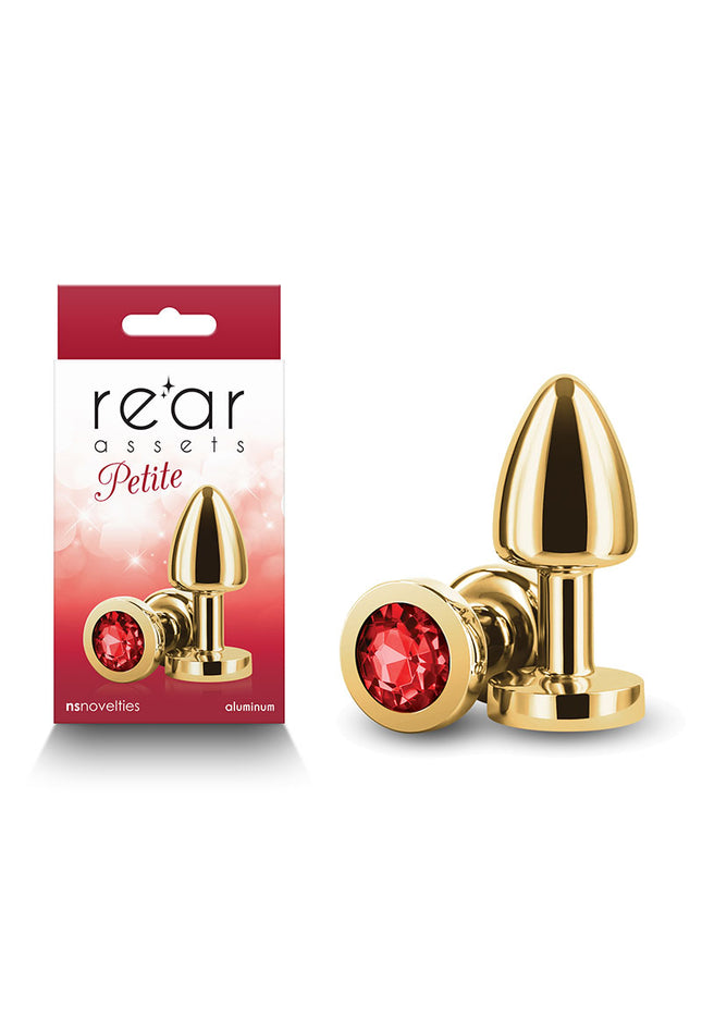 Rear Assets Petite - Gold with Red Gem - Gold 6 cm Metal Butt Plug with Red Round Gem Base