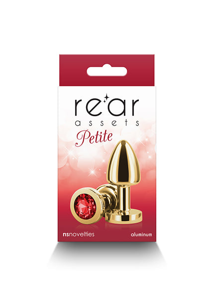 Rear Assets Petite - Gold with Red Gem - Gold 6 cm Metal Butt Plug with Red Round Gem Base