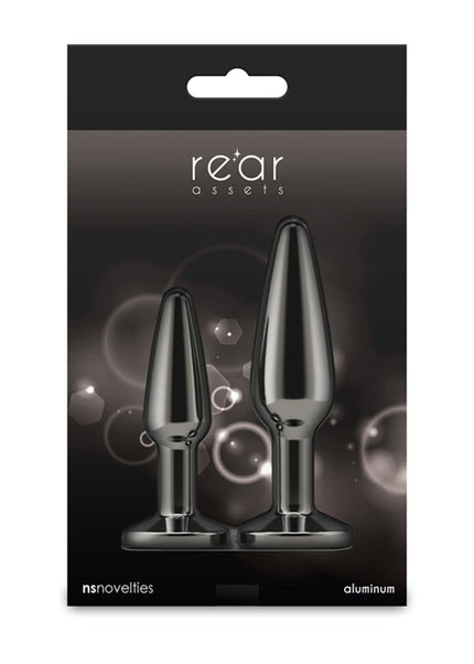 Rear Assets Tapered Trainer Kit - Gunmetal - Gunmetal Grey Metal Butt Plugs - Set of 2 Sizes
