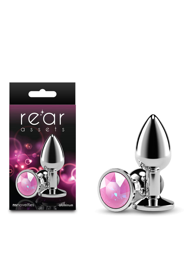 Rear Assets Silver - Small - Pink Gem - Silver Small Metal Butt Plug with Pink Gem Base
