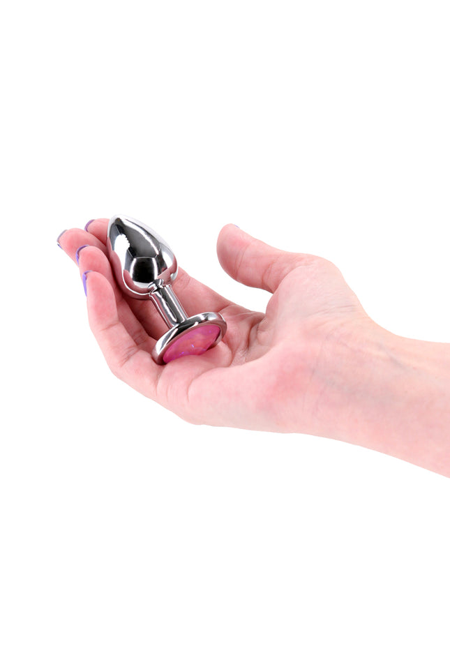 Rear Assets Silver - Small - Pink Gem - Silver Small Metal Butt Plug with Pink Gem Base