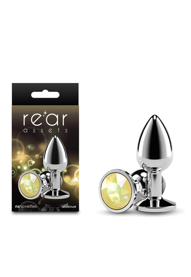 Rear Assets Silver - Small - Yellow Gem - Silver Small Metal Butt Plug with Yellow Gem Base