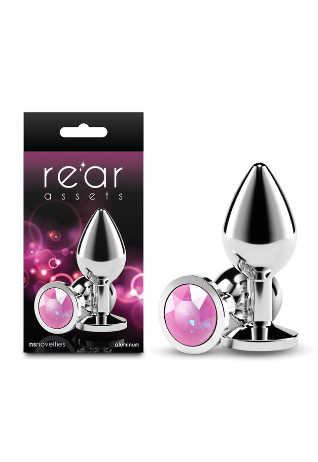 Rear Assets Silver - Medium - Pink Gem - Silver Medium Metal Butt Plug with Pink Gem Base
