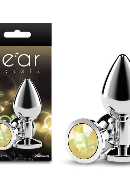Rear Assets Silver - Medium - Yellow Gem - Silver Medium Metal Butt Plug with Yellow Gem Base