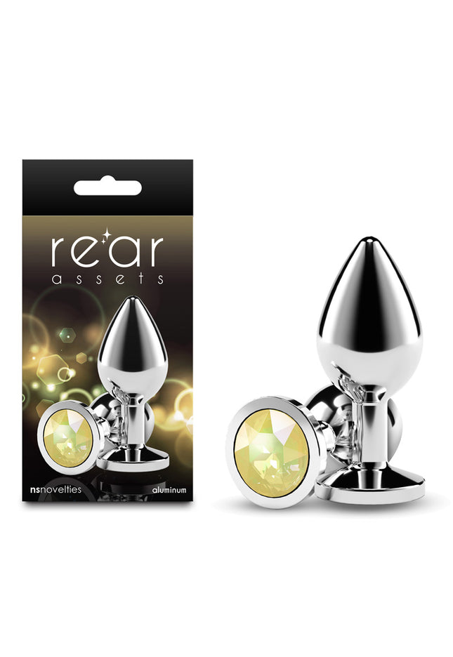 Rear Assets Silver - Medium - Yellow Gem - Silver Medium Metal Butt Plug with Yellow Gem Base