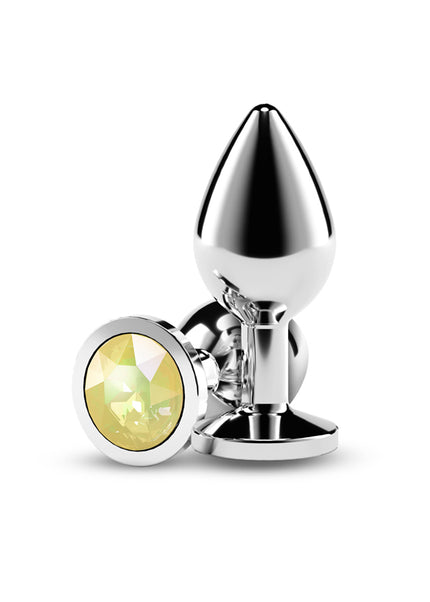 Rear Assets Silver - Medium - Yellow Gem - Silver Medium Metal Butt Plug with Yellow Gem Base